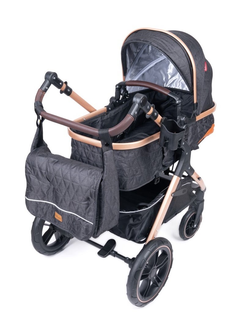 Belecoo One Fold-to-Half Luxury Baby Stroller 2-in-1 Travel Pram & Bassinet – Lightweight Compact Foldable Pushchair with Reversible Handlebar, Adjustable Reclining Backrest, Extendable Canopy, Shock Absorbing Wheels, Storage Basket – High Landscape Newborn & Toddler Stroller for Boys & Girls – Elegant Black