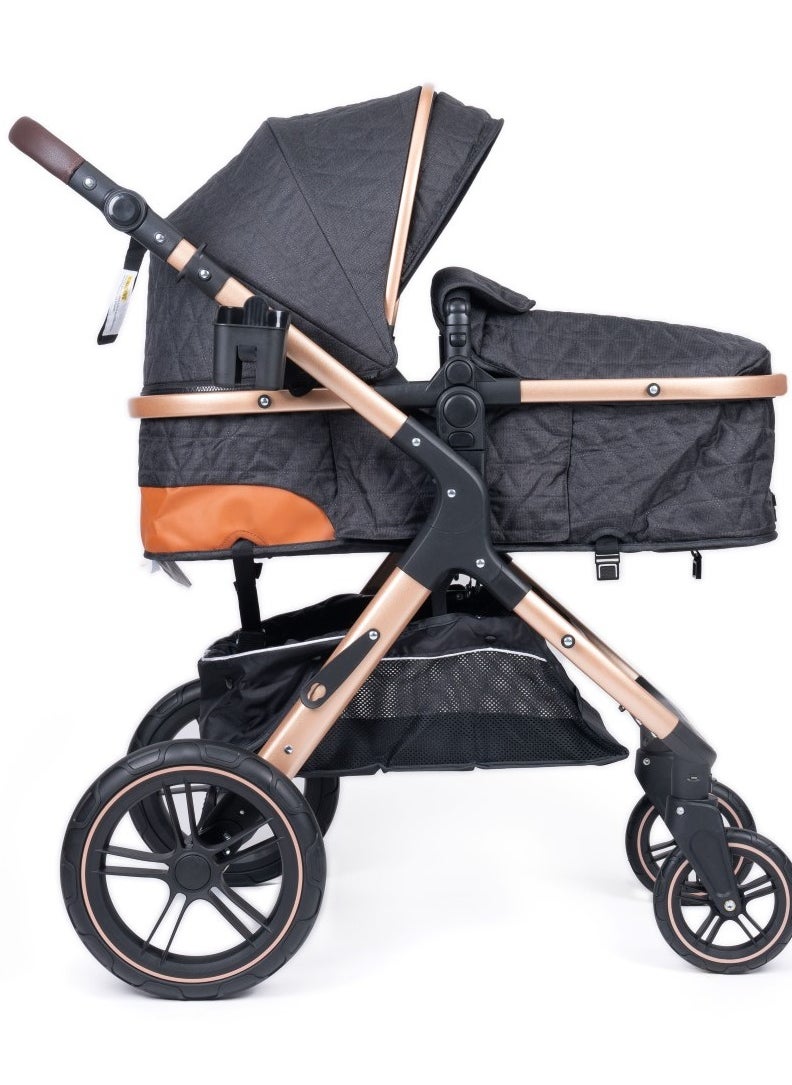 Belecoo One Fold-to-Half Luxury Baby Stroller 2-in-1 Travel Pram & Bassinet – Lightweight Compact Foldable Pushchair with Reversible Handlebar, Adjustable Reclining Backrest, Extendable Canopy, Shock Absorbing Wheels, Storage Basket – High Landscape Newborn & Toddler Stroller for Boys & Girls – Elegant Black