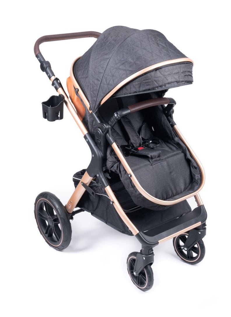 Belecoo One Fold-to-Half Luxury Baby Stroller 2-in-1 Travel Pram & Bassinet – Lightweight Compact Foldable Pushchair with Reversible Handlebar, Adjustable Reclining Backrest, Extendable Canopy, Shock Absorbing Wheels, Storage Basket – High Landscape Newborn & Toddler Stroller for Boys & Girls – Elegant Black