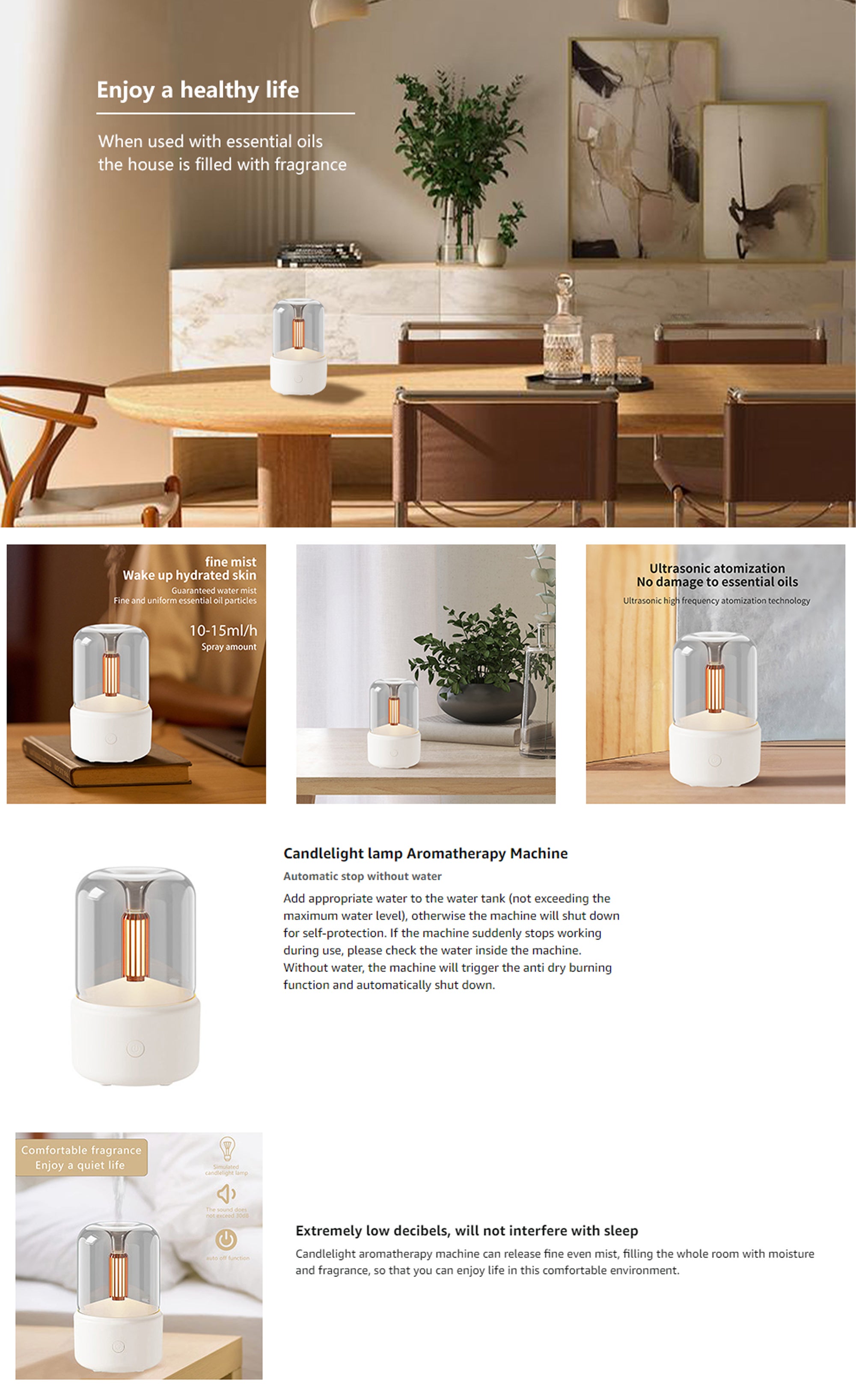 Essential Oil Diffuser, Ultrasonic, Simulated Candlelight Lamp, Aromatherapy, Black