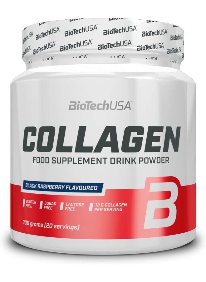BioTechUSA Collagen | Hyaluronic Acid and Collagen Complex | Added Vitamin C and E | Skin Wellness and Nourishment, 300 g, Black Raspberry