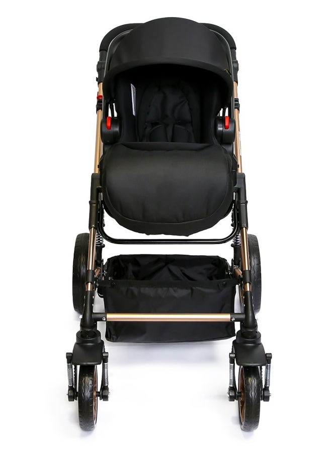 3 In1 Pram Stroller, Sleeping Bassinet And Extra Wide Seat With Wide Canopy For Baby Wine