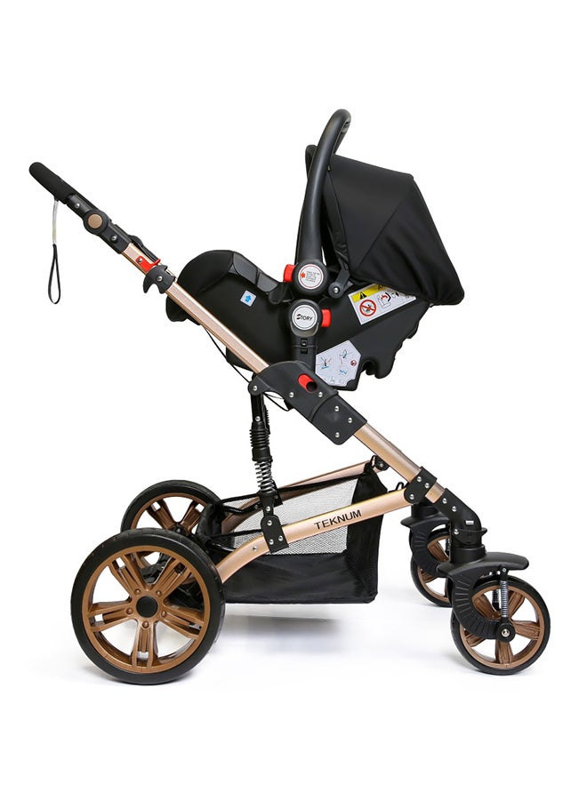 3 In1 Pram Stroller, Sleeping Bassinet And Extra Wide Seat With Wide Canopy For Baby Wine