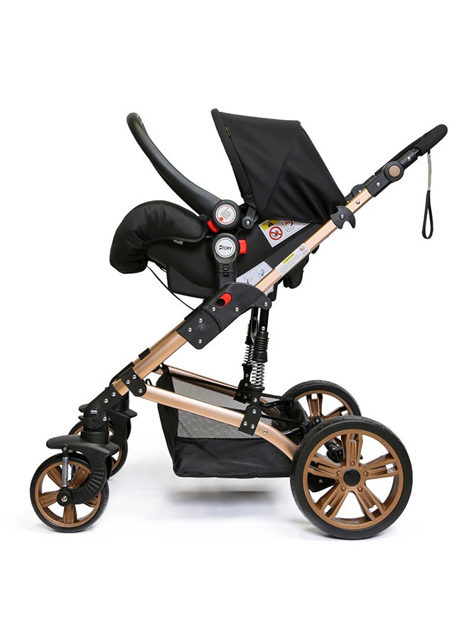 3 In1 Pram Stroller, Sleeping Bassinet And Extra Wide Seat With Wide Canopy For Baby Grey