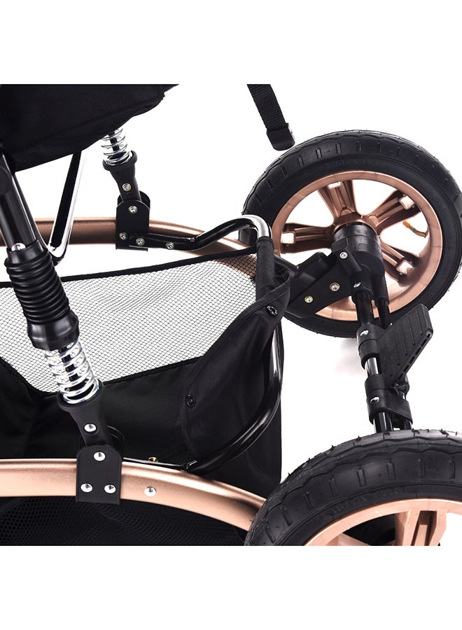 3 In1 Pram Stroller, Sleeping Bassinet And Extra Wide Seat With Wide Canopy For Baby Grey