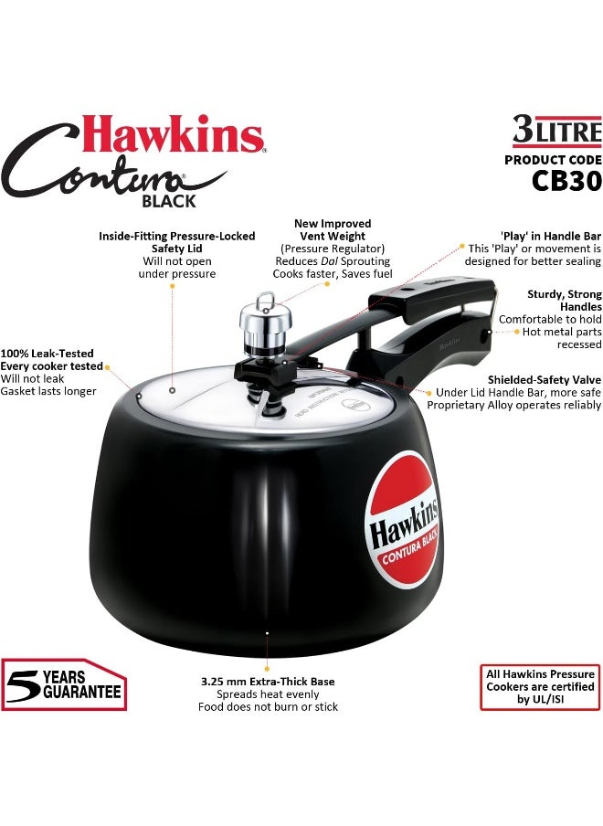 3.0Liters Contura Aluminium Pressure Cooker With Inner Lid Black