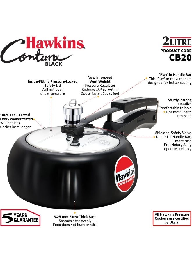 2 Literskg Hawkins Contura Hard Anodised Aluminium Inner Lid Pressure Cooker, 2 Liters, Black Black