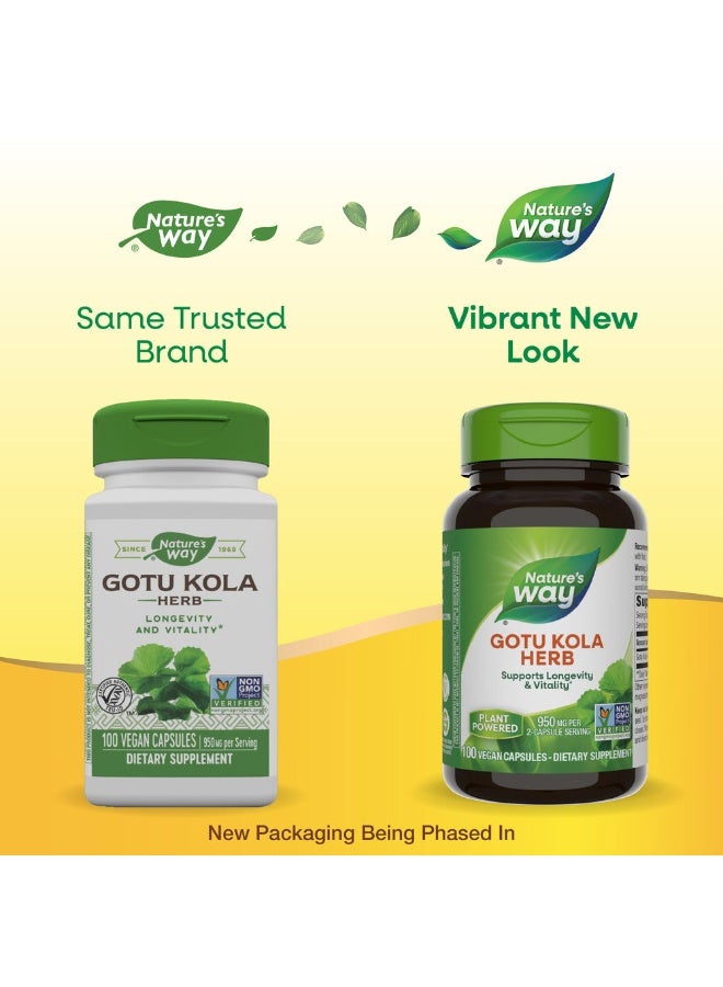Gotu Kola Herb 950mg - 100 Vegan Capsules Packaging May Vary