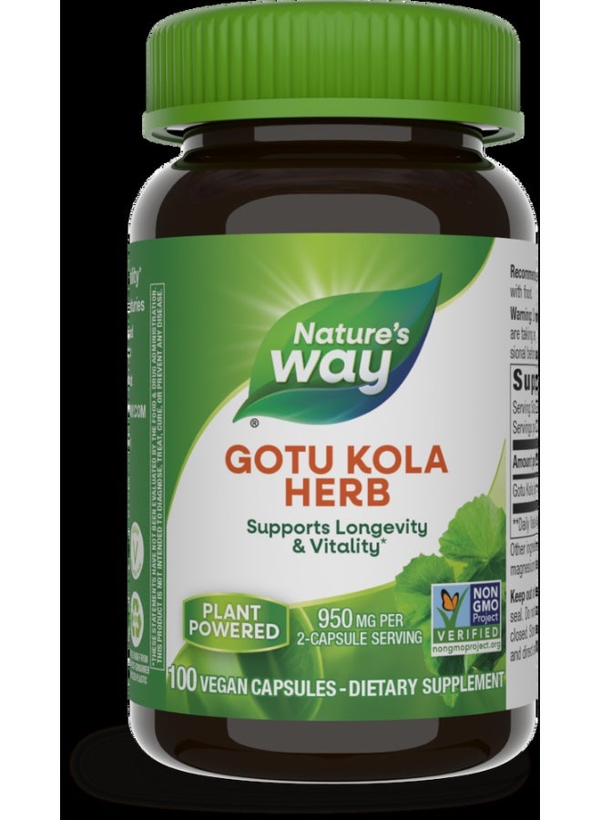 Gotu Kola Herb 950mg - 100 Vegan Capsules Packaging May Vary
