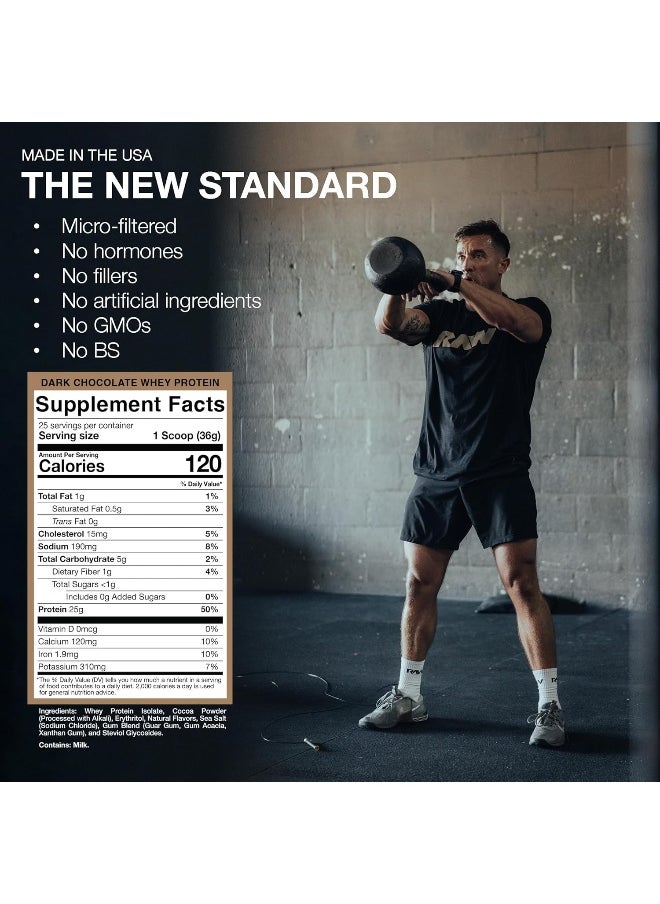 RAW Whey Isolate Protein Powder, Dark Chocolate - 100% Grass-Fed Sports Nutrition Protein Powder for Muscle Growth & Recovery