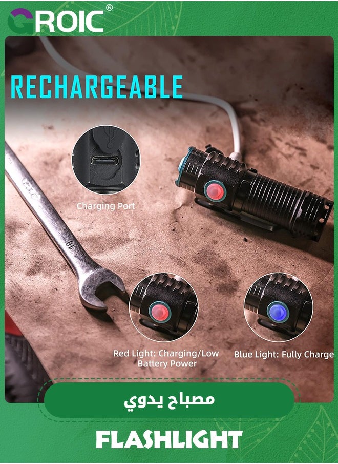 Small Flashlight, 1200 High Lumens, USB Rechargeable Compact LED Flashlight with Clip, Mini Pocket Sized EDC Flashlight with Unique Tail Design