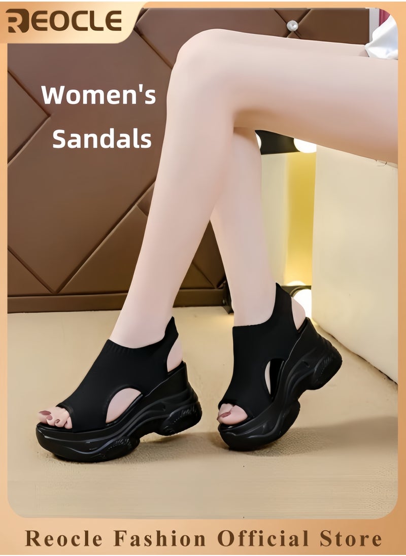 Women's Sandals Summer Shoes Washable Slingback Orthopedic Slide Sport Sandals Thick Bottomed Fish Mouth Beach Casual Sandals Comfy Knit Sandals