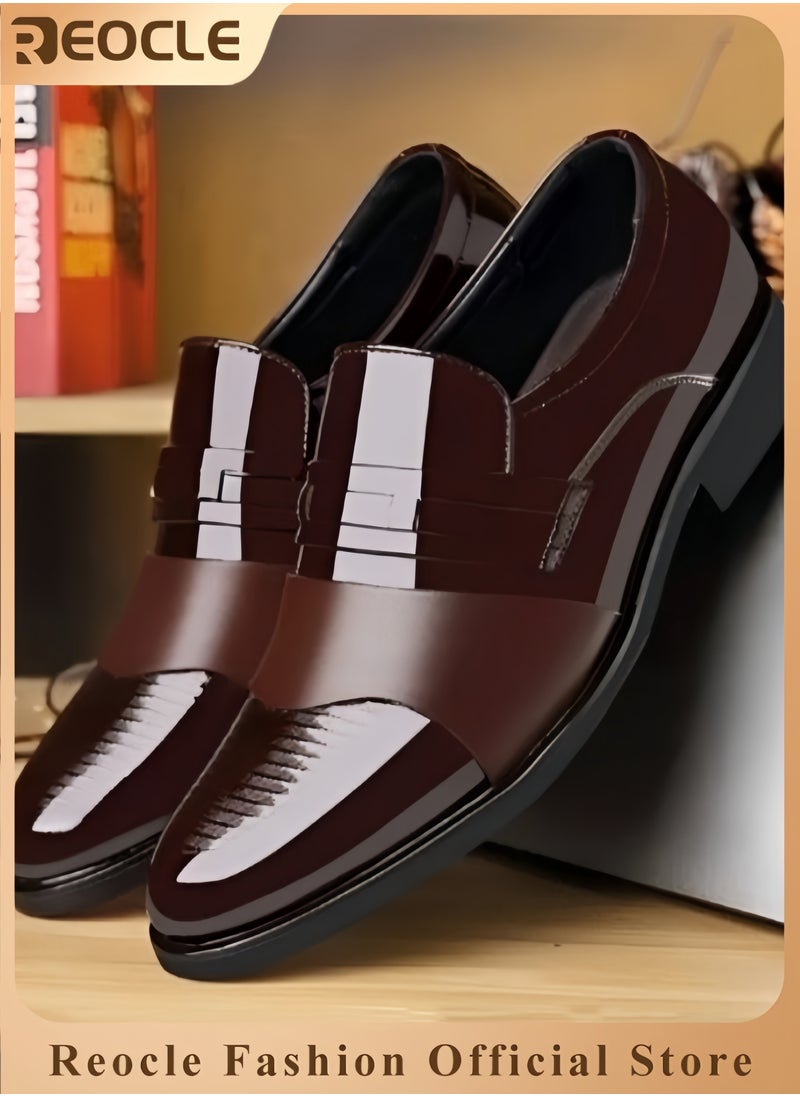 Men's Artificial PU Shoes Glossy Loafers Dress Business Leather Shoes Pointed Faux Leather Shoes Driving Leather Oxford Shoes for Commuting & formal Occasions