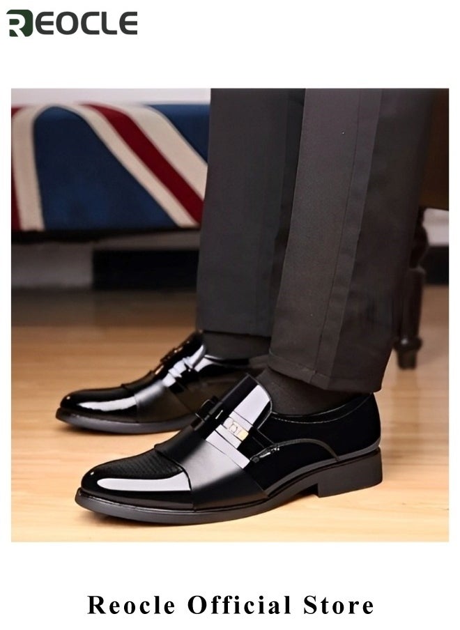 Men's Artificial PU Shoes Glossy Loafers Dress Business Leather Shoes Pointed Faux Leather Shoes Driving Leather Oxford Shoes for Commuting & formal Occasions