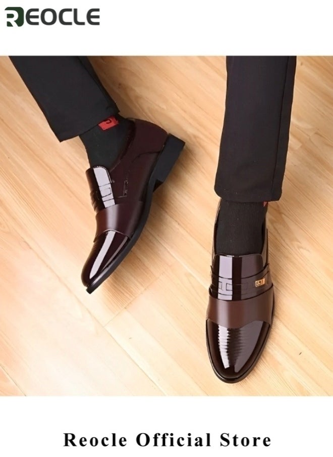 Men's Artificial PU Shoes Glossy Loafers Dress Business Leather Shoes Pointed Faux Leather Shoes Driving Leather Oxford Shoes for Commuting & formal Occasions