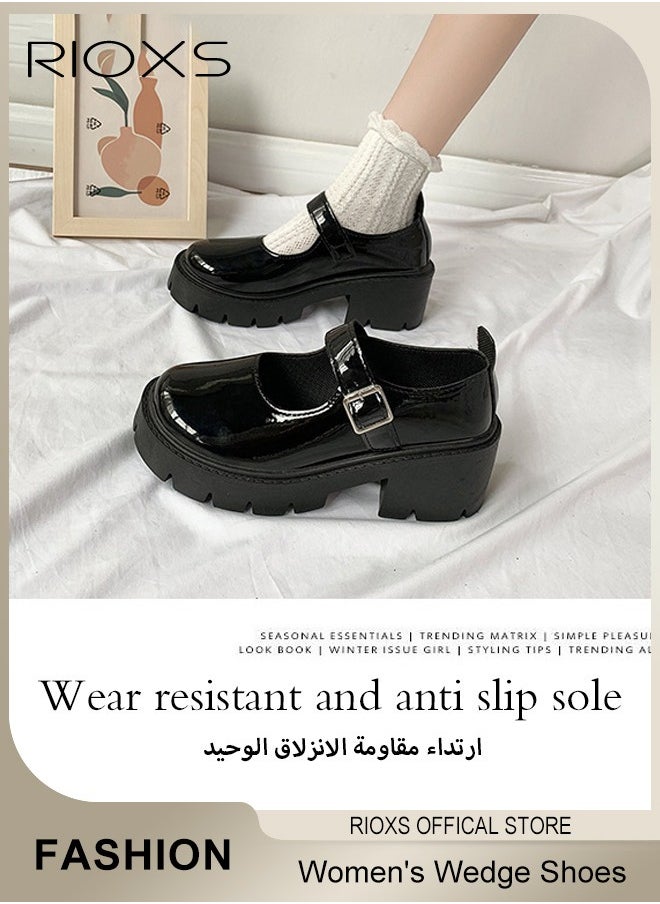 Women's Mary Jane Shoes, Vintage Lolita Chunky Shoes For Women, Fashion Wedge Patent Leather Shoes, Casual Round Toe Platform Shoes, Classic Dress Shoes For Women, Ladies Gothic Shoes, Girls School Uniform Pumps Shoes, Dressy Shoes For Business Daily Wear