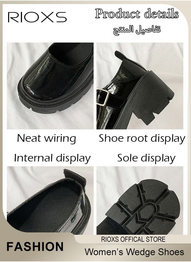 Women's Mary Jane Shoes, Vintage Lolita Chunky Shoes For Women, Fashion Wedge Patent Leather Shoes, Casual Round Toe Platform Shoes, Classic Dress Shoes For Women, Ladies Gothic Shoes, Girls School Uniform Pumps Shoes, Dressy Shoes For Business Daily Wear