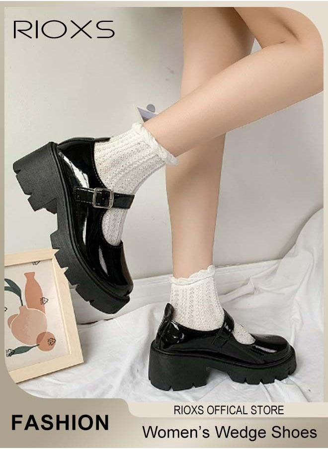 Women's Mary Jane Shoes, Vintage Lolita Chunky Shoes For Women, Fashion Wedge Patent Leather Shoes, Casual Round Toe Platform Shoes, Classic Dress Shoes For Women, Ladies Gothic Shoes, Girls School Uniform Pumps Shoes, Dressy Shoes For Business Daily Wear