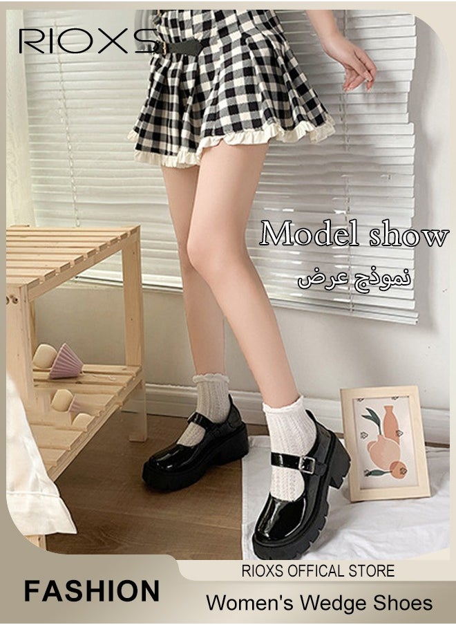 Women's Mary Jane Shoes, Vintage Lolita Chunky Shoes For Women, Fashion Wedge Patent Leather Shoes, Casual Round Toe Platform Shoes, Classic Dress Shoes For Women, Ladies Gothic Shoes, Girls School Uniform Pumps Shoes, Dressy Shoes For Business Daily Wear