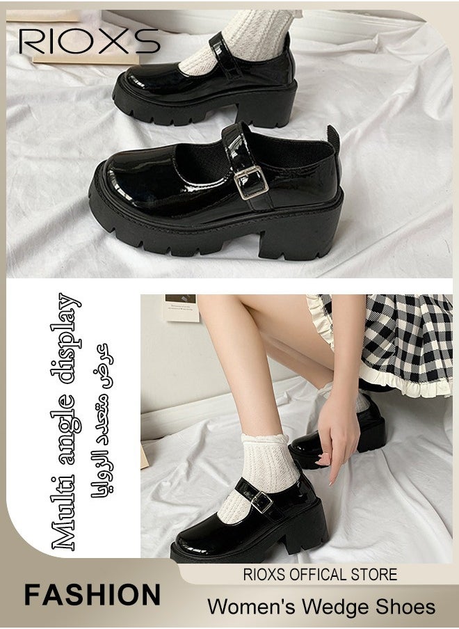 Women's Mary Jane Shoes, Vintage Lolita Chunky Shoes For Women, Fashion Wedge Patent Leather Shoes, Casual Round Toe Platform Shoes, Classic Dress Shoes For Women, Ladies Gothic Shoes, Girls School Uniform Pumps Shoes, Dressy Shoes For Business Daily Wear