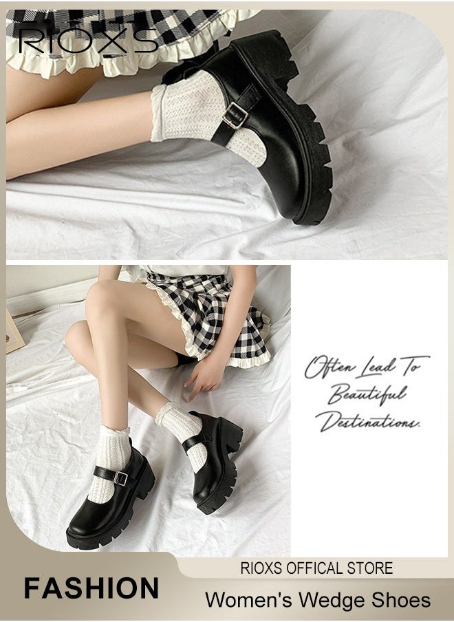 Women's Mary Jane Shoes, Vintage Lolita Chunky Shoes For Women, Fashion Wedge Patent Leather Shoes, Casual Round Toe Platform Shoes, Classic Dress Shoes For Women, Ladies Gothic Shoes, Girls School Uniform Pumps Shoes, Dressy Shoes For Business Daily Wear
