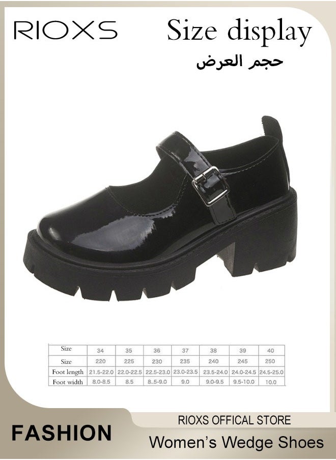 Women's Mary Jane Shoes, Vintage Lolita Chunky Shoes For Women, Fashion Wedge Patent Leather Shoes, Casual Round Toe Platform Shoes, Classic Dress Shoes For Women, Ladies Gothic Shoes, Girls School Uniform Pumps Shoes, Dressy Shoes For Business Daily Wear