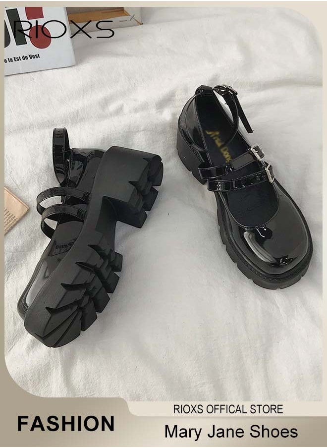 Women's Vintage Lolita Platform Wedge Patent Leather Shoes Platform Mary Jane Shoes Casual Round Toe Shoes