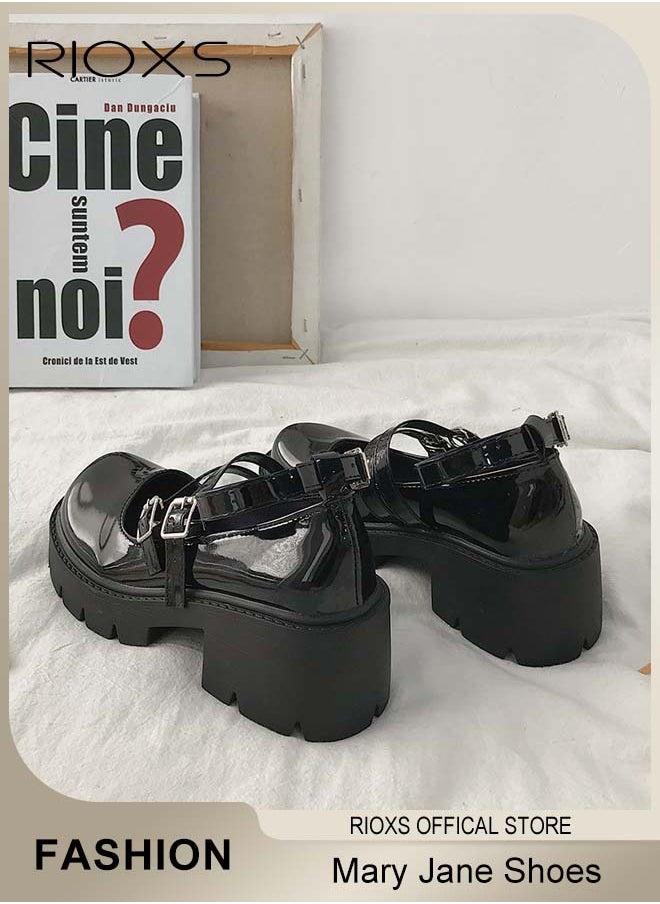Women's Vintage Lolita Platform Wedge Patent Leather Shoes Platform Mary Jane Shoes Casual Round Toe Shoes