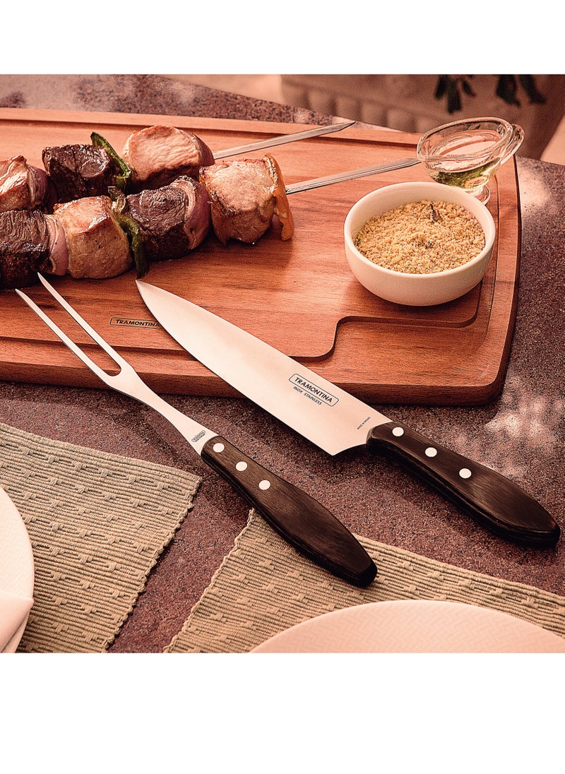 Since 1911,Made in Brazil-  2 Piece Barbecue Churrasco Set - Stainless Steel Professional Sharp Chef Carving Knives And Forks Set With Plywood Handles.