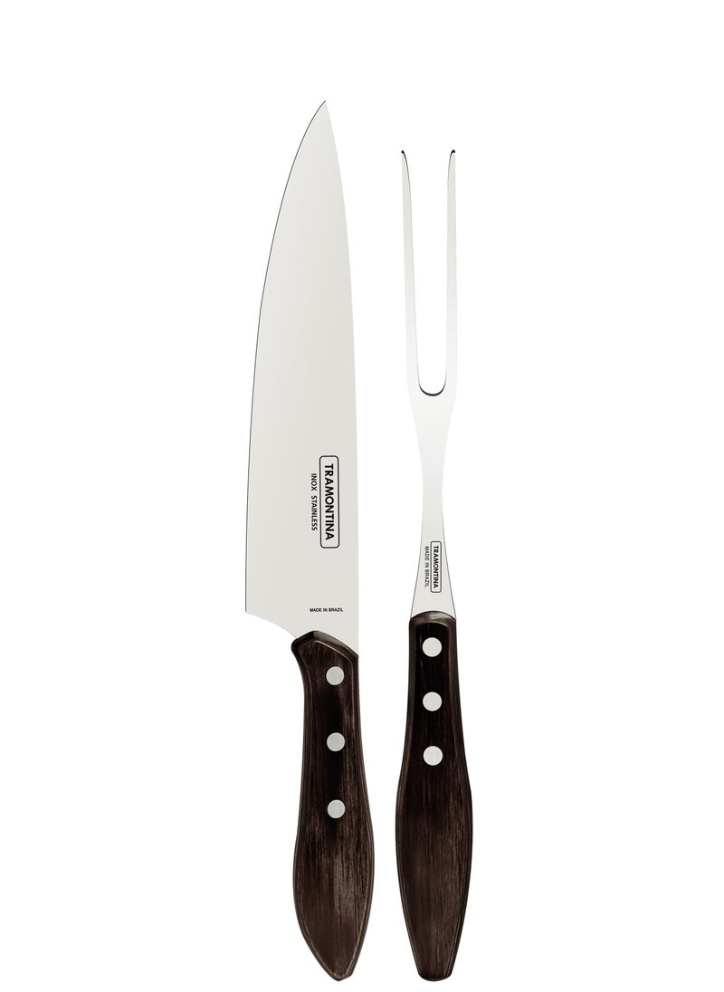Since 1911,Made in Brazil-  2 Piece Barbecue Churrasco Set - Stainless Steel Professional Sharp Chef Carving Knives And Forks Set With Plywood Handles.