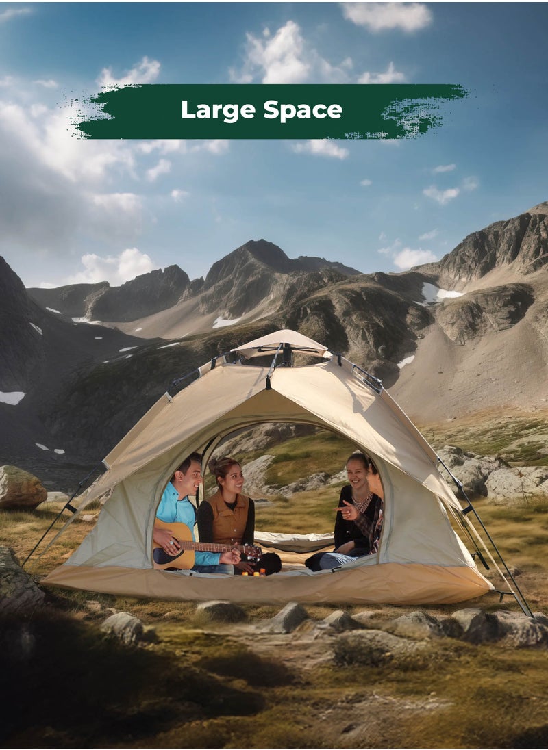 GT-4 Ultimate Camping Tent / 3-4 People Capacity / 210D Oxford Floor Material / UV Protection / Two Layers / Waterproof / Ventilated Mesh / Windproof Rope / Large Space / 2 Doors - Beige