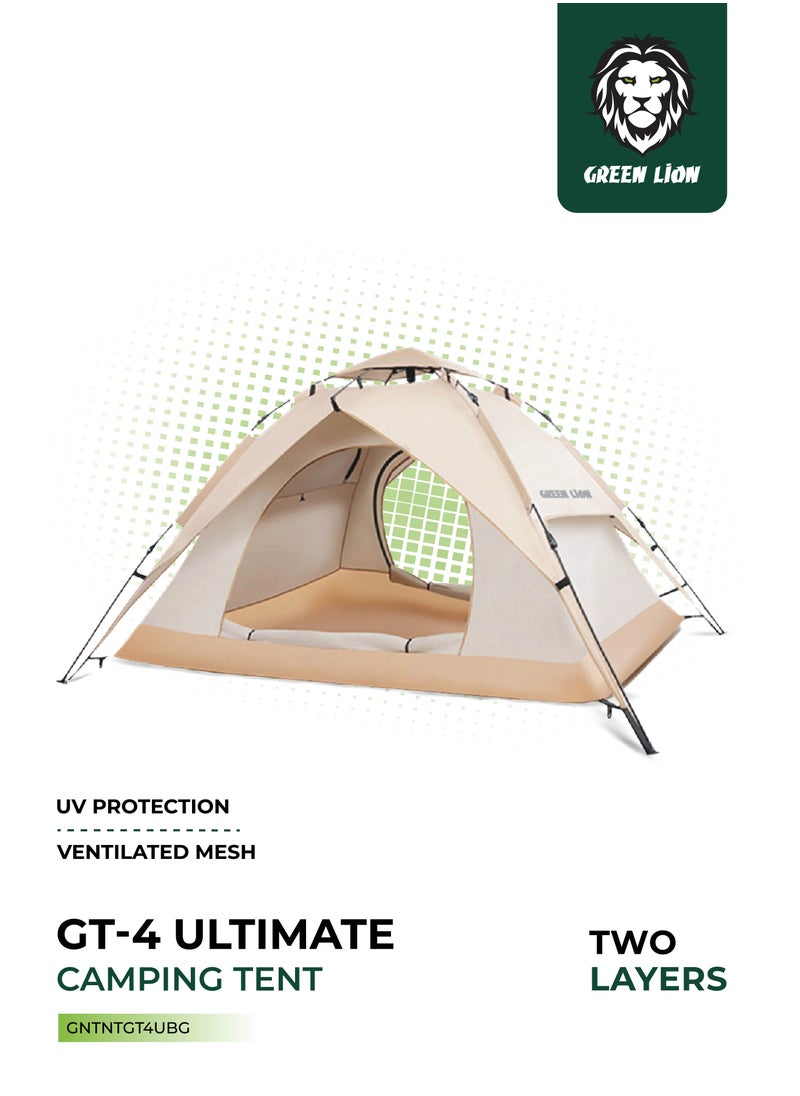GT-4 Ultimate Camping Tent / 3-4 People Capacity / 210D Oxford Floor Material / UV Protection / Two Layers / Waterproof / Ventilated Mesh / Windproof Rope / Large Space / 2 Doors - Beige
