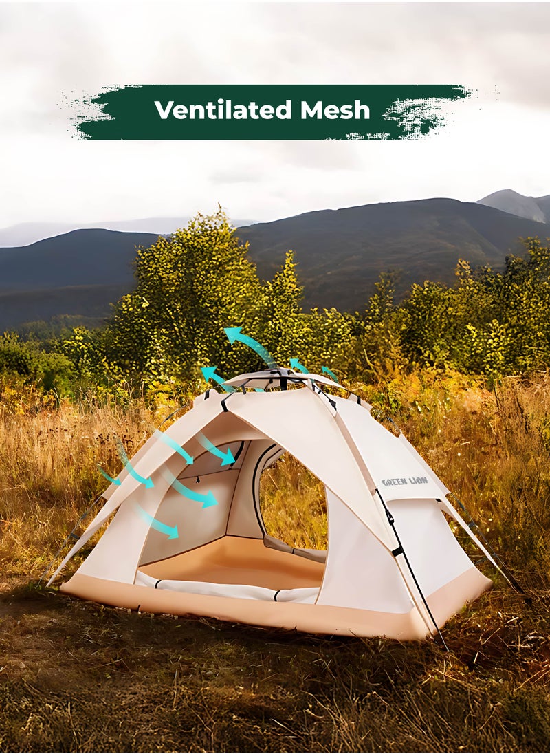 GT-4 Ultimate Camping Tent / 3-4 People Capacity / 210D Oxford Floor Material / UV Protection / Two Layers / Waterproof / Ventilated Mesh / Windproof Rope / Large Space / 2 Doors - Beige