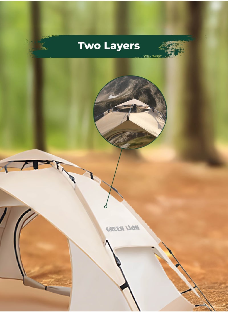 GT-4 Ultimate Camping Tent / 3-4 People Capacity / 210D Oxford Floor Material / UV Protection / Two Layers / Waterproof / Ventilated Mesh / Windproof Rope / Large Space / 2 Doors - Beige