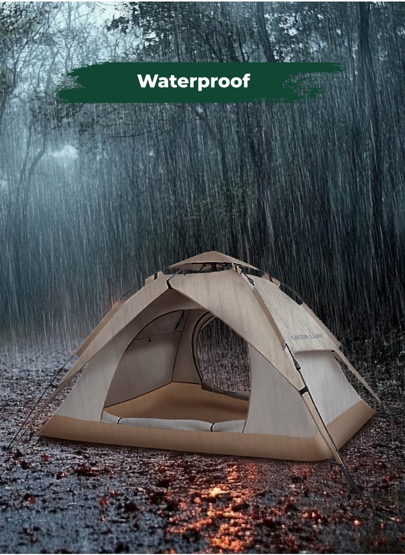 GT-4 Ultimate Camping Tent / 3-4 People Capacity / 210D Oxford Floor Material / UV Protection / Two Layers / Waterproof / Ventilated Mesh / Windproof Rope / Large Space / 2 Doors - Beige