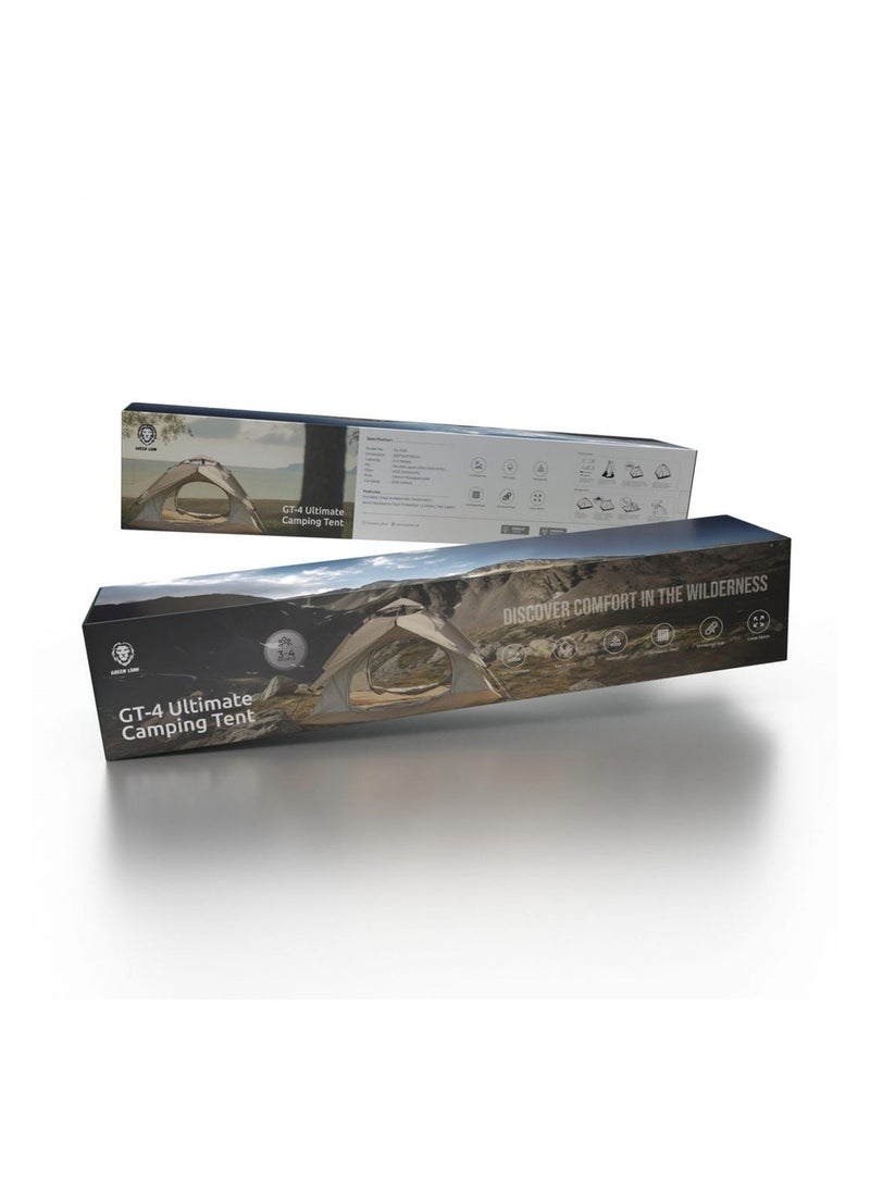 GT-4 Ultimate Camping Tent / 3-4 People Capacity / 210D Oxford Floor Material / UV Protection / Two Layers / Waterproof / Ventilated Mesh / Windproof Rope / Large Space / 2 Doors - Beige