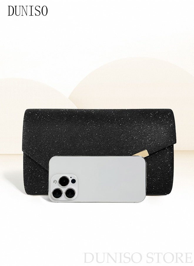 Women Shiny Glitter Evening Clutch Crossbody Bag Envelope Handbag Chain Purse for Wedding Formal Cocktail Party