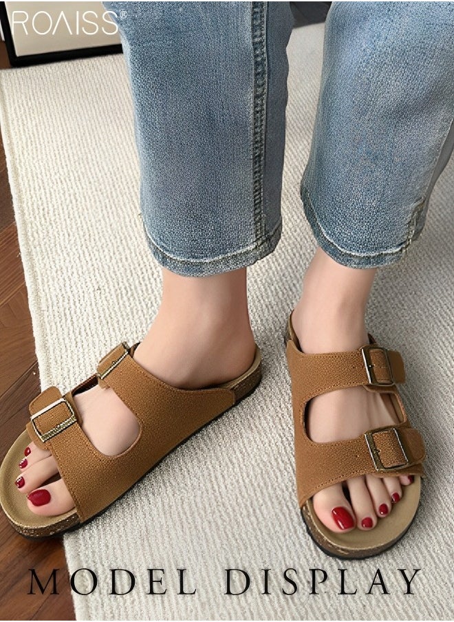Women's Straight Cut Open Toe Slippers Frosted Thick Sole Anti Slip Sandals Adjustable Versatile Beach Slippers