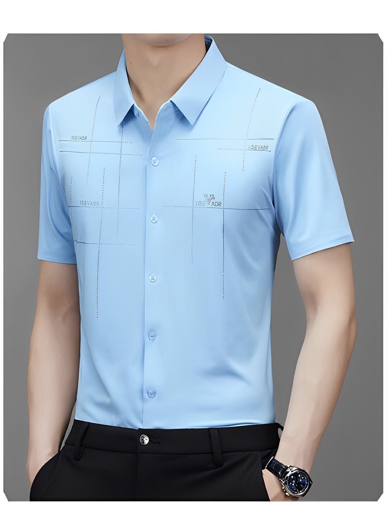 Men's Dress Shirts Wrinkle Free Regular Fit Stretch Button Down Shirt Short Sleeve Dress Cotton Dress Shirts Short Sleeve Stand Collar Shirt