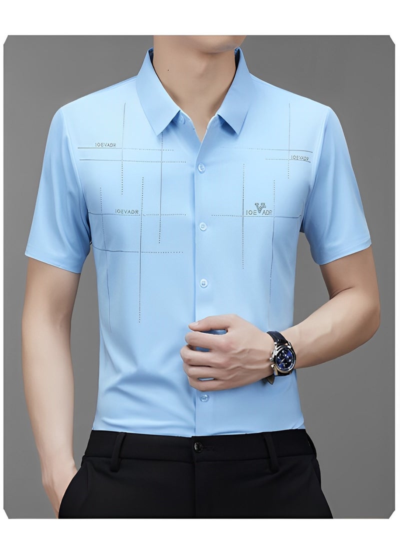 Men's Dress Shirts Wrinkle Free Regular Fit Stretch Button Down Shirt Short Sleeve Dress Cotton Dress Shirts Short Sleeve Stand Collar Shirt