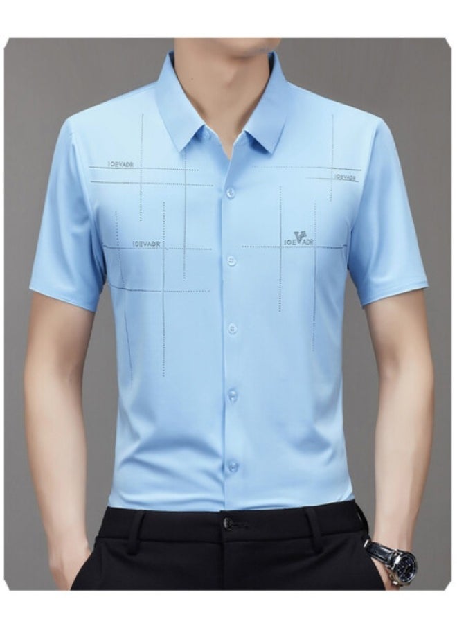 Men's Dress Shirts Wrinkle Free Regular Fit Stretch Button Down Shirt Short Sleeve Dress Cotton Dress Shirts Short Sleeve Stand Collar Shirt