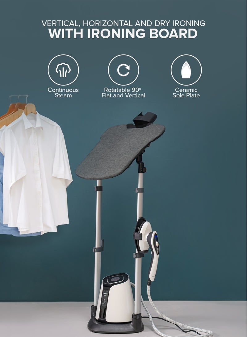 Digital Multifunction Garment Steamer With 1200 ML Water Tank, 3 Stage Height Adjustment, Continuous Steam, Rotatable 90 Degree Flat & Vertical, Ceramic Sole Plate 1200 ml 2500 W GGS25038 Black & white