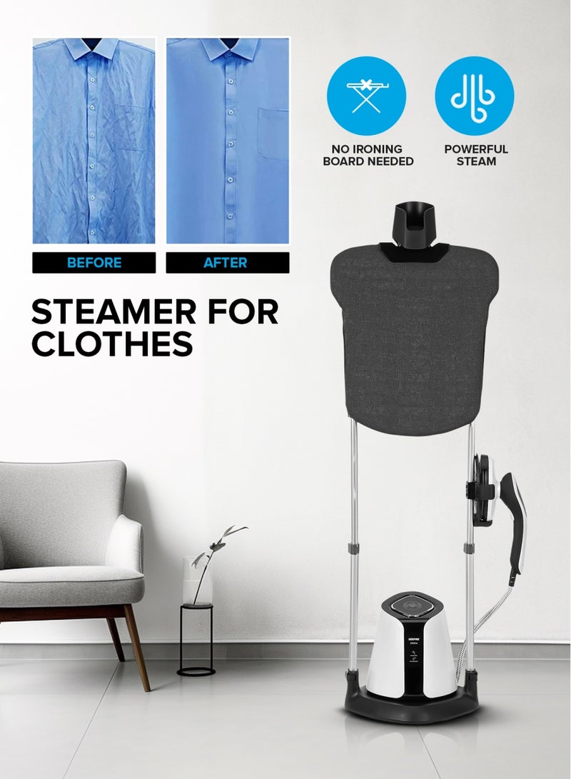 Digital Multifunction Garment Steamer With 1200 ML Water Tank, 3 Stage Height Adjustment, Continuous Steam, Rotatable 90 Degree Flat & Vertical, Ceramic Sole Plate 1200 ml 2500 W GGS25038 Black & white