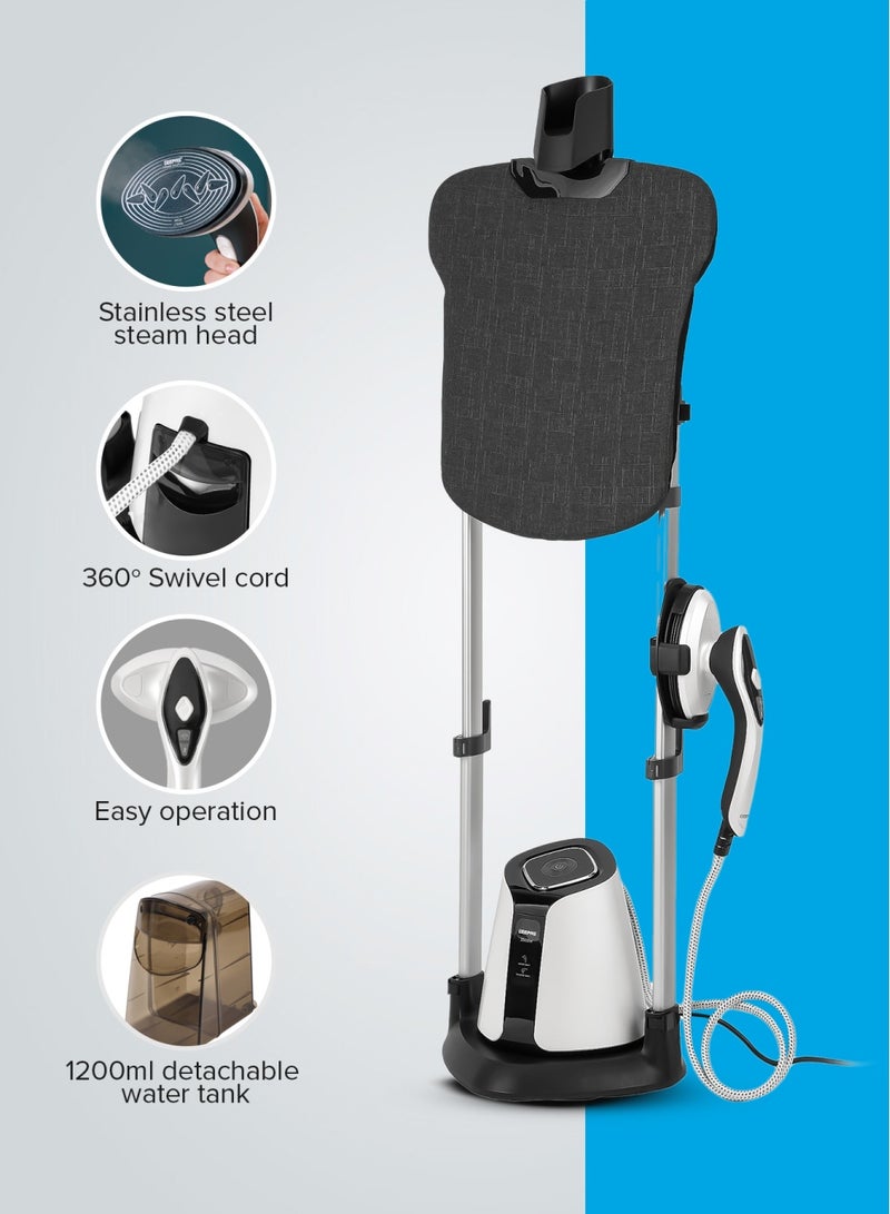 Digital Multifunction Garment Steamer With 1200 ML Water Tank, 3 Stage Height Adjustment, Continuous Steam, Rotatable 90 Degree Flat & Vertical, Ceramic Sole Plate 1200 ml 2500 W GGS25038 Black & white