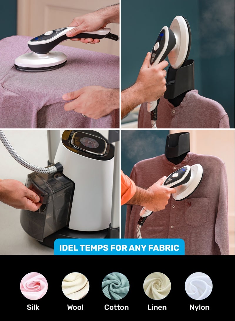 Digital Multifunction Garment Steamer With 1200 ML Water Tank, 3 Stage Height Adjustment, Continuous Steam, Rotatable 90 Degree Flat & Vertical, Ceramic Sole Plate 1200 ml 2500 W GGS25038 Black & white