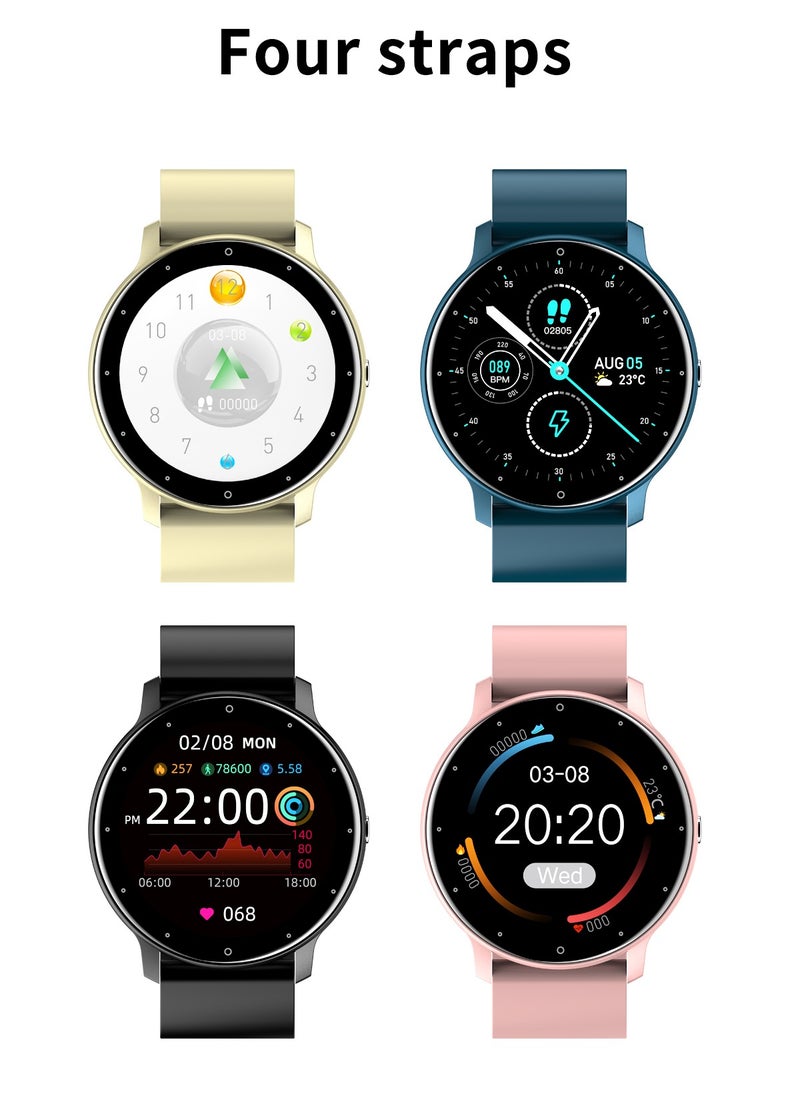Smart Watch 1.28 inch Full Touch Screen Sport Tracker Watch Waterproof Bluetooth Silicone Strap Black for Men Women
