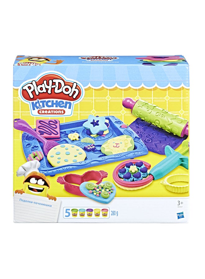 Kitchen Cookie Creations Play Food Set - Make & Decorate Colorful Pretend Cookies with Rolling Pin, Cutters, Icing Extruder & Molds With 5 Non-Toxic Play-Doh Colors, For Kids Age 3+ Packaging May Vary