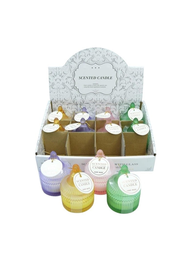 12-Pcs of Scented Dome Shape Jar Candle with Pleasant Odor for Home Birthday Anniversary Wedding Multicolor 28x9x21cm