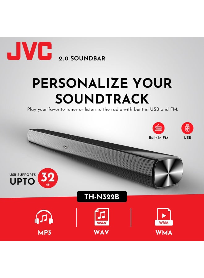 2.0CH Soundbar Plus Bluetooth, Usb, Fm Radio With 600W PMPO TH-N322B Black