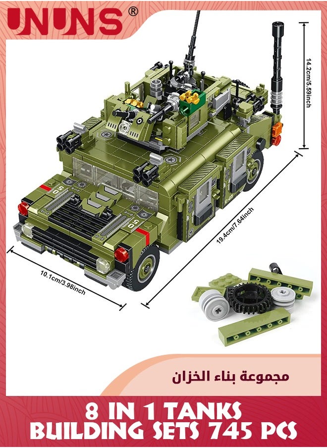 745Pcs Tanks Building Toy,8-in-1 Tank Building Blocks Toys,STEM Building Set For Kids 6-12 Years Old,Army Helicopter Toys Gift For Boys Girls 6 7 8 9 10 11 12 Years Old
